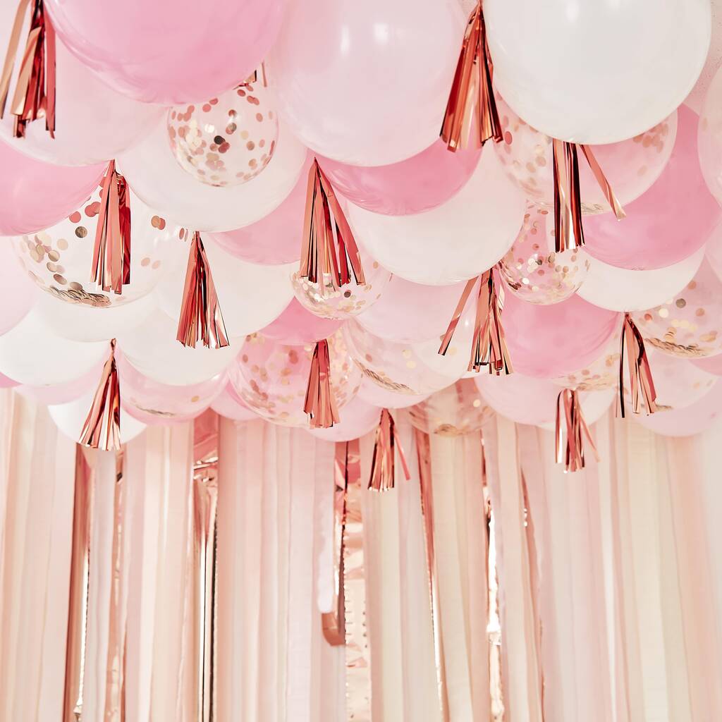 Blush,White And Rose Gold Ceiling Balloons With Tassels, 1 of 2