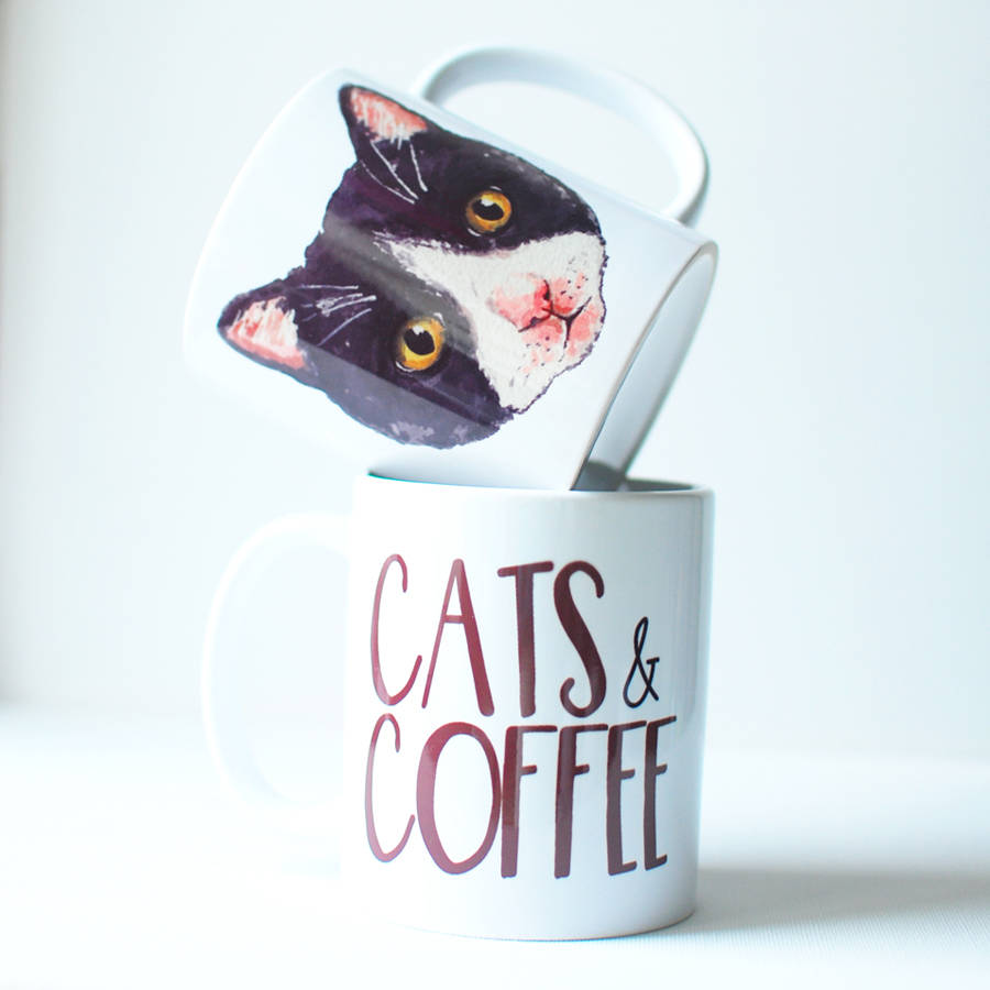 cat coffee mug 'cats and coffee' by prints of heart ...