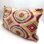 Oblong Ikat Velvet Cushion Coral Circles, thumbnail 7 of 8