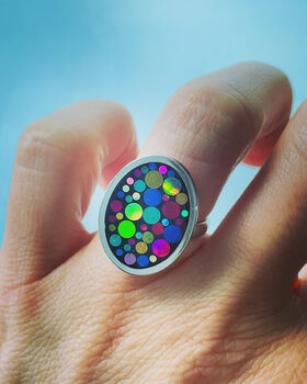 Super Sparkly Adjustable Disco Ring Hand Made Oval, 3 of 8