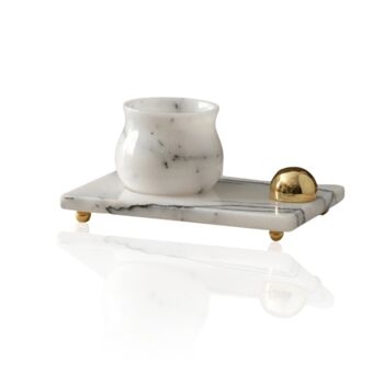 White Marble Espresso Cup With Gold Accent Tray, 3 of 3