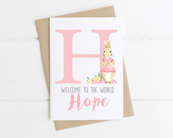 Personalised New Baby Card Pink Rabbit, 3 of 4