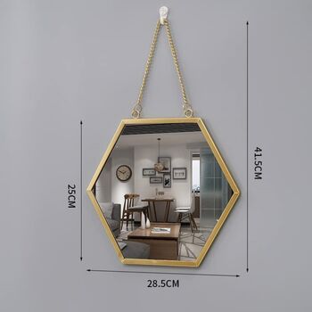 Hexagon Metal Frame Decorative Wall Hanging Mirror, 8 of 9