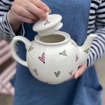 Personalised Hand Painted Mr And Mrs Heart Teapot, 3 of 4