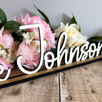 Personalised Wedding Surname Sign With Stand Decor, 5 of 8