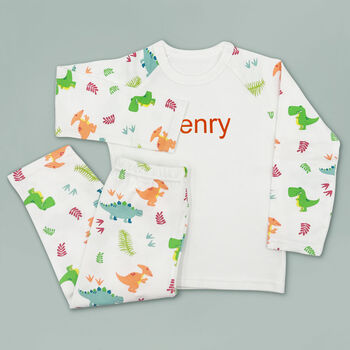 Steiff Dixi Triceratops And Personalised Dinosaur Pyjamas, 6 of 7