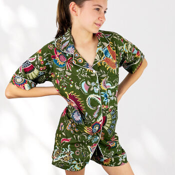 Green Floral 100% Cotton Ladies Pyjama Short Set, 5 of 5