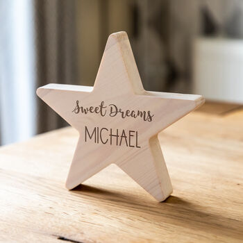 Personalised Sweet Dreams Wood Star New Baby Gift, 2 of 5