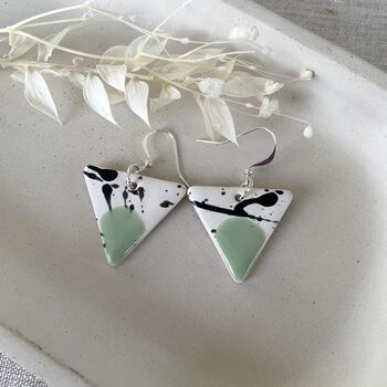 Mint Green Geometric Clay Ceramic Triangle Earrings, 3 of 10