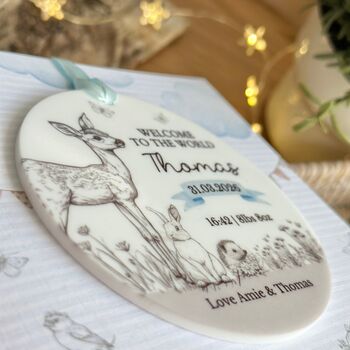 New Baby Blue Woodland Personalised Keepsake Card, 2 of 3