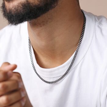 Men's Black Stainless Steel Curb Chain Necklace, 3 of 6