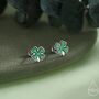 Sterling Silver Four Leaf Clover Enamel Stud Earrings, thumbnail 1 of 12