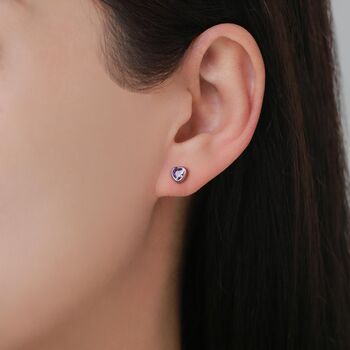 Tiny Amethyst Purple Cz Heart Stud Earrings, 8 of 12