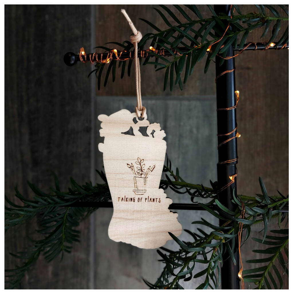 Wellington Boots Wooden Christmas Tree Decoration By Talking of Plants
