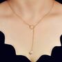 Y Shape White Pearl Drop Gold Plated Lariat Necklace, thumbnail 1 of 4