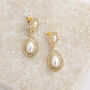 White Pearl Tear Drop Earrings With Crystal Border, thumbnail 3 of 3