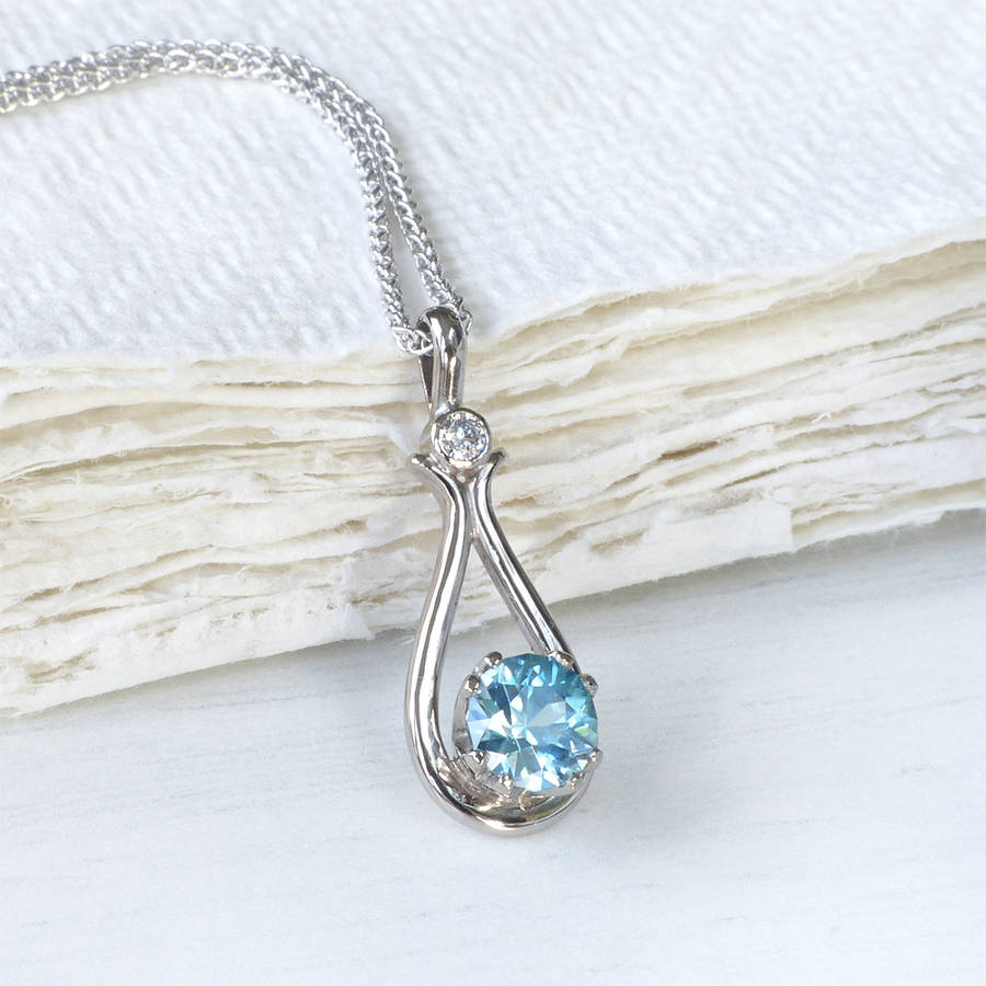 Blue Zircon And Diamond Pendant In 18ct Gold By Lilia Nash Jewellery ...