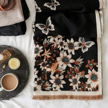 Embroidered Butterfly And Floral Border Pashmina Scarf, 3 of 5