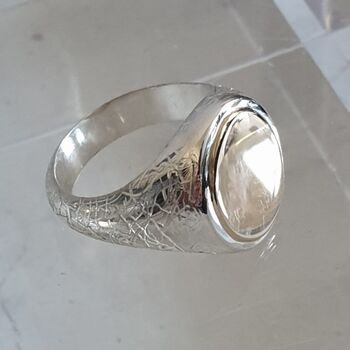 Silver And 9ct Gold Textured Signet Ring With 9ct Inlay, 3 of 12