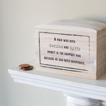 Spend And Save Quote Wooden Money Pot, 3 of 4