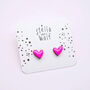 Neon Pink Wonky Wooden Heart Stud Earrings, thumbnail 2 of 5