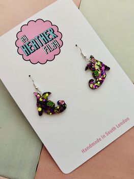 Witch Shoe Small Glitter Statement Earrings / Spooky Jewellery Small Sparkly Pointy Shoe Earrings / Gothic Style Jewellery / Gift For Witches, 2 of 5