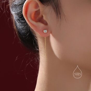 Bezel Cz Crystal Threader Earrings In Sterling Silver, 2 of 10