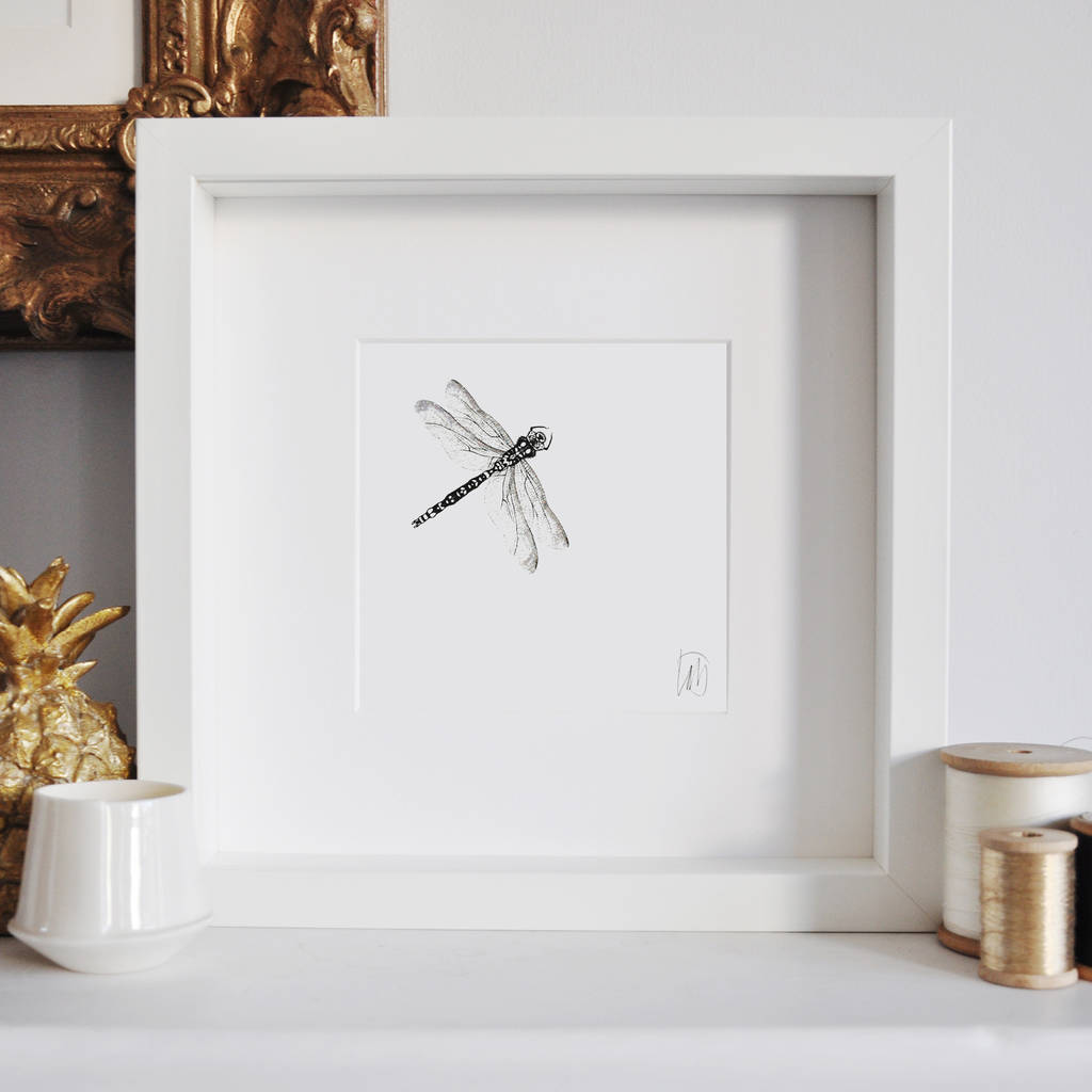 Framed Dragonfly Print With Glitter By Lale Guralp Framed Dragonfly Print With Glitter