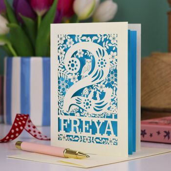 Personalised 2nd Birthday Card Papercut Woodland Design, 2 of 8