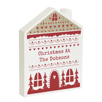 Personalised Christmas Fair Isle Wooden House Ornament, 5 of 5