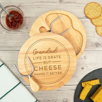 Personalised 'Life Is Grate' Pun Cheeseboard Gift Set, 2 of 6