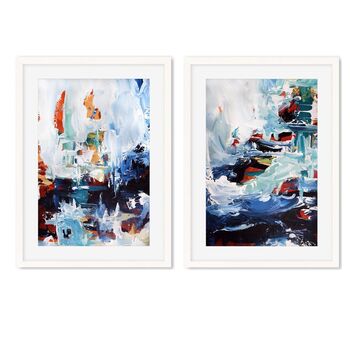 Set Of Two Prints Large Blue Abstract Framed Wall Art, 9 of 10