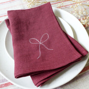 Embroidered Bow Linen Napkins, 2 of 6
