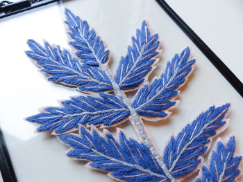 Embroidered Blue Fern Leaf Framed Art, 3 of 4