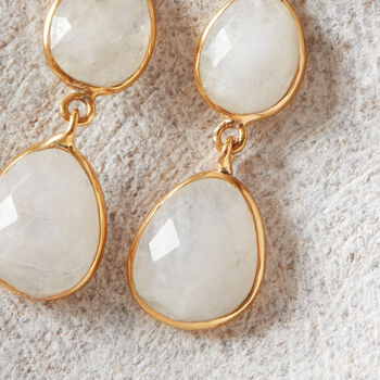 White Moonstone Double Gemstone Dangle Earrings, 8 of 12