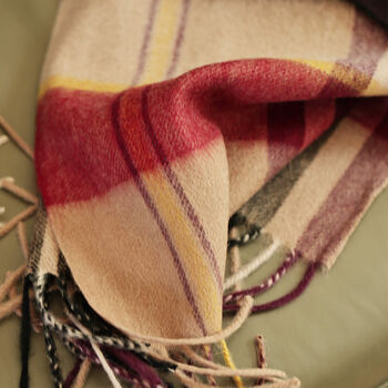 Men's Yellow And Plum Stripe Wool And Cashmere Blend Scarf, 7 of 12