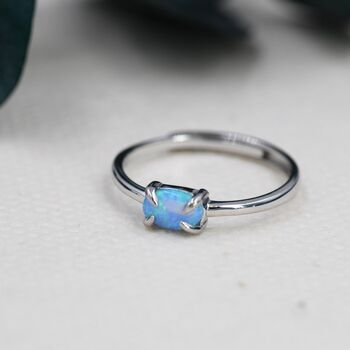 Sterling Silver Clawed Blue Opal Oval Ring, 2 of 12