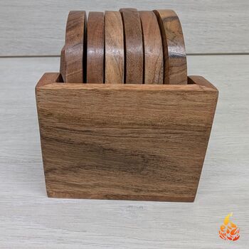 Light Wooden Coaster Set With Coffee Break Design, 2 of 6