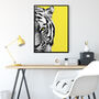 Bright Yellow Tiger Wall Art Print, thumbnail 2 of 4
