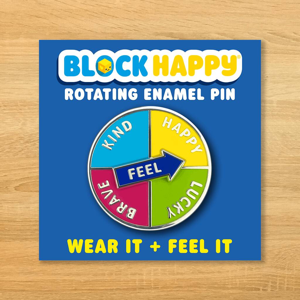 Block Happy Rotating Emotion Enamel Pin Badge, 1 of 3