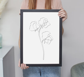 Black And White Set Of Three Floral Line Art Posters, 2 of 5