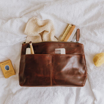 Womens Leather Wash Bag, Cosmetic Bag, 2 of 4