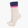 Glitter Mid Calf Ribbed Cotton Boot Socks Contrast Cuff Cream Navy, thumbnail 1 of 3