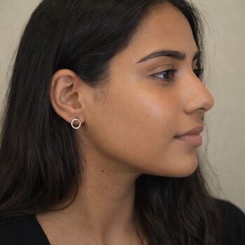 Sterling Silver Organic Open Hoop Stud Earrings – 10mm, 5 of 11