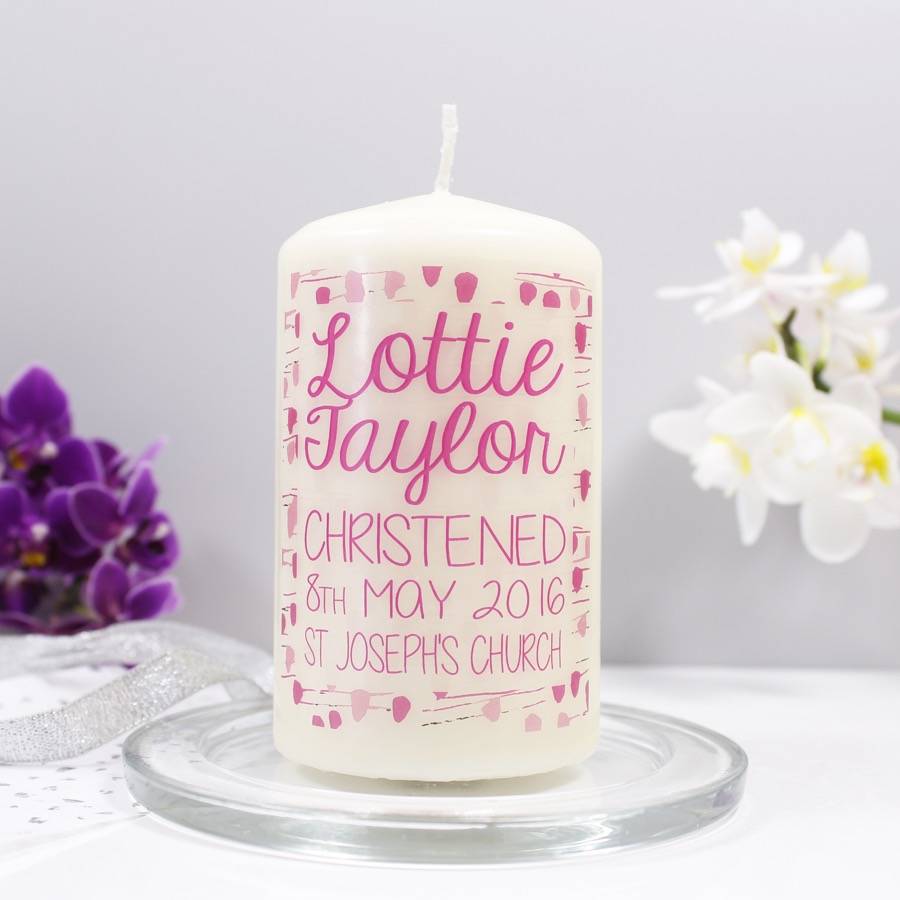 patterned christening candle for boys and girls by olivia ltd