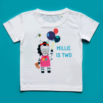 Little Zebra Birthday Name And Age T Shirt, 3 of 4