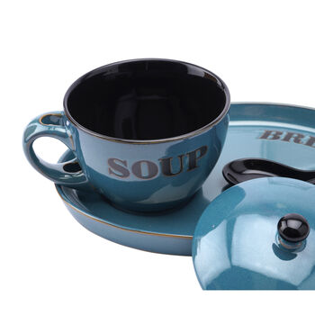 Blue Soup Bowl And Plate With Spoon In Gift Box, 3 of 3