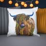 Highland Cow Colourful Pop Art Cushion, thumbnail 2 of 8