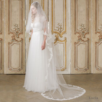 Two Tier Semi Edge Lace Wedding Veil, 2 of 10