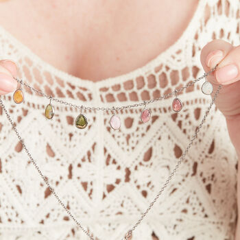 Black Rhodium Silver Tourmaline Pebble Drop Necklace, 2 of 10